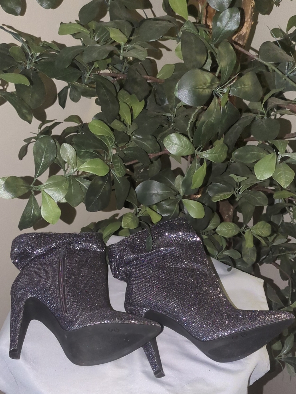 Liliana Silver Glitter Pointed-Toe Stiletto Ankle Boots